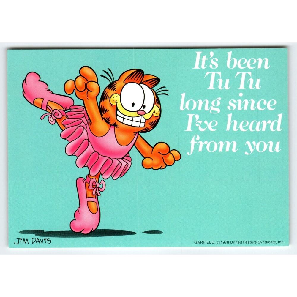 Garfield Cat Postcard Tabby Ballet Dance In A Tu Tu Jim Davis Comic Orange 1978